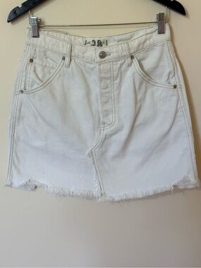 We the Free White Distressed Denim Mini Skirt